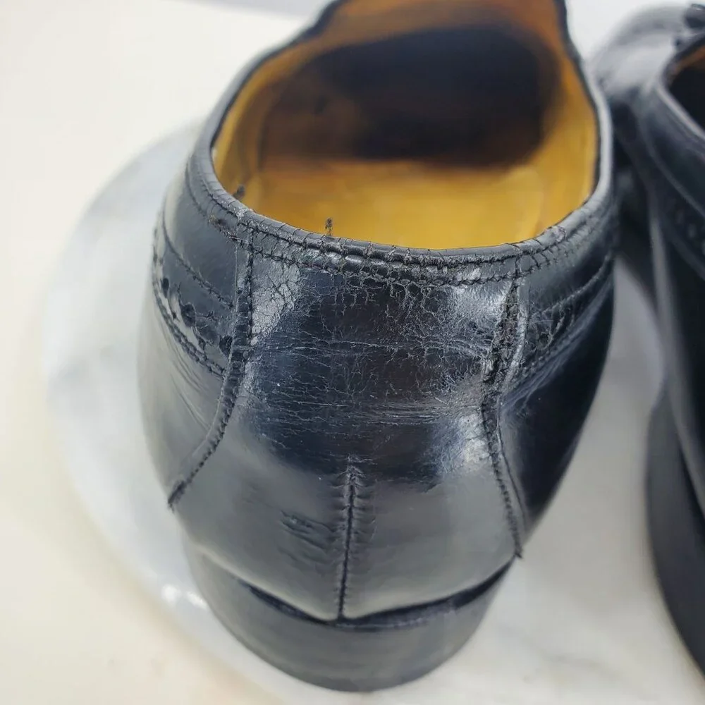 Johnston & Murphy Black Leather Slip On Men's Tassel Wingtip Dress Shoes Size 10